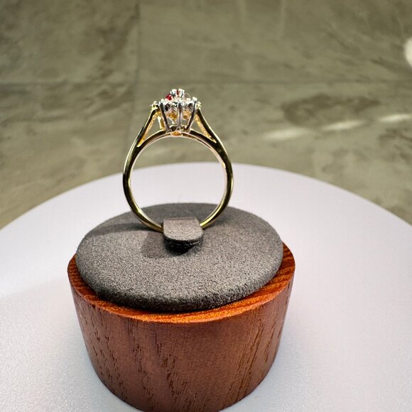 Ruby Red Marquise Halo Cluster Ring - 18K HGE Gold Tone - Size 8 - Picture 6 of 11